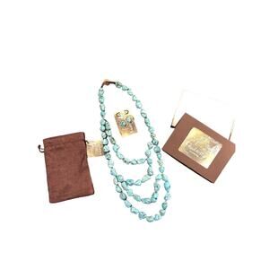 Rough Tumbled Big Chunky Turquoise Statement Necklace & Sterling Silver Earrings